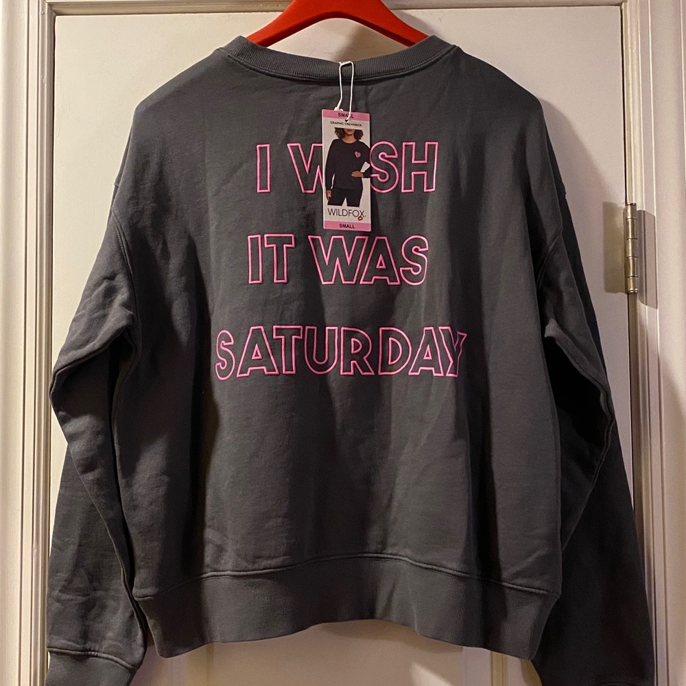 Wildfox 💯 Cotton Oversized Gray With Pink Print Sweatshirt NWT